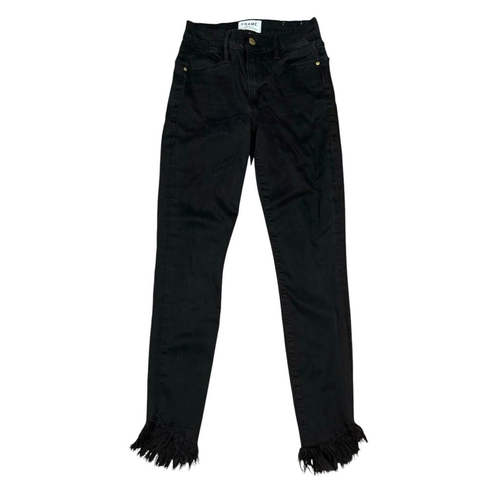 FRAME Denim Le High Skinny Black Raw Hem Jeans Sz 24 Made in USA